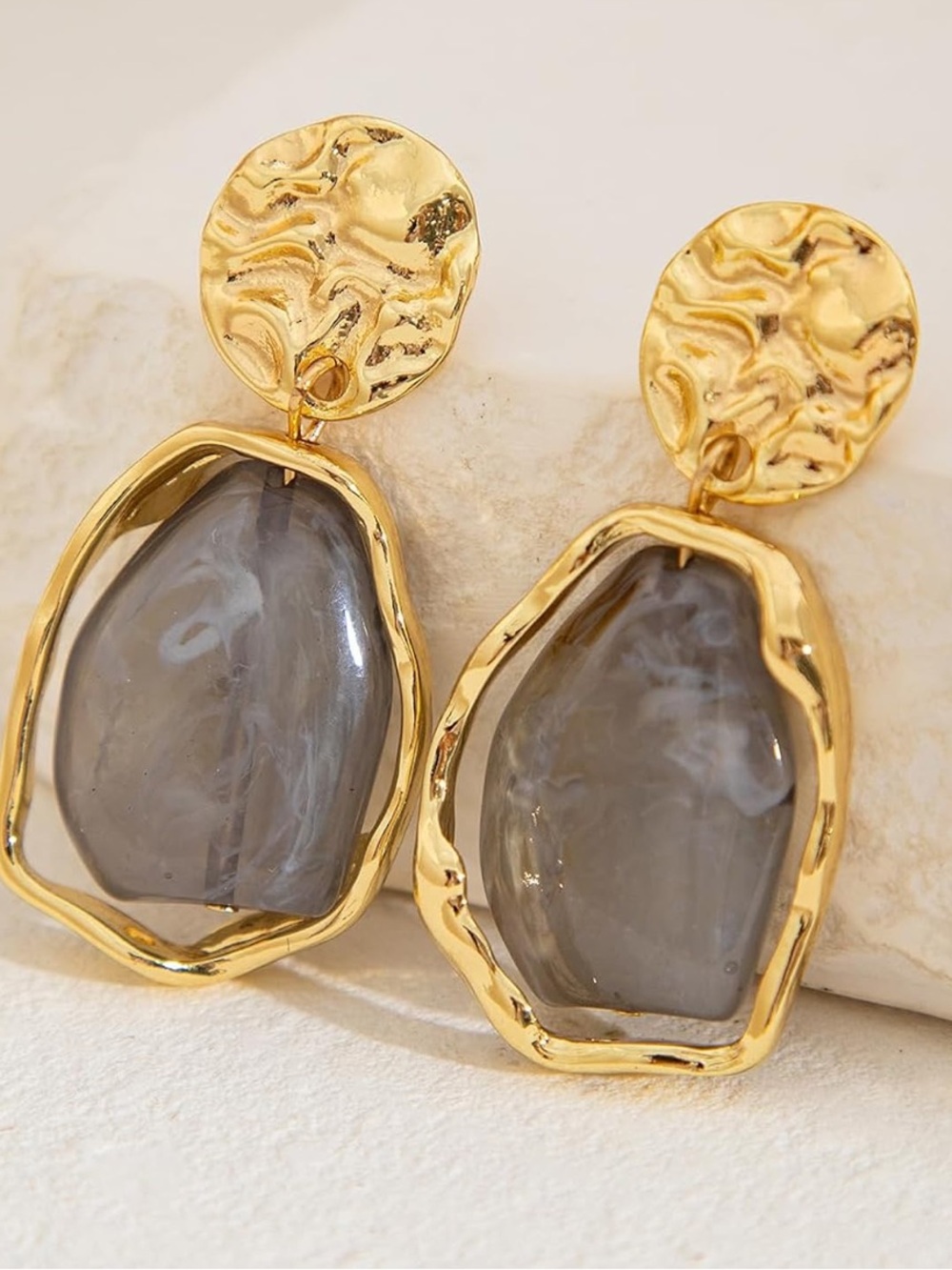 Lumiere Sculptural Grey Agate Earrings